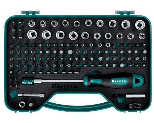 Отвертка-битодержатель KRAFTOOL 26816 X-Drive-122 с насадками, 122 шт.