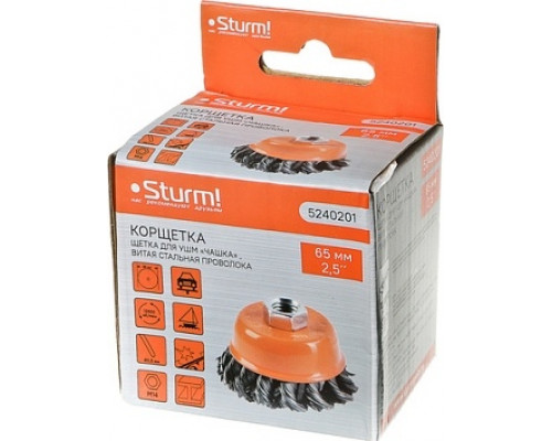Щетка для УШМ Sturm 5 240 201 чашка м14, d65мм, витая стальная проволока 5240201
