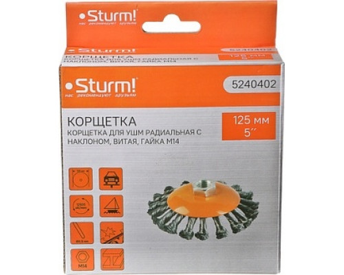 Щетка для УШМ Sturm 5 240 402 м14, d125мм,витая.стальная проволока 5240402