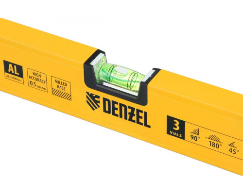 Уровень строительный Denzel 33694 магнит., 3 глазка (1 зеркал.), 0,5 мм/м, 1200 мм
