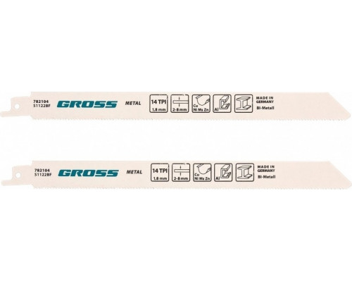 Полотна для сабельных пил GROSS 782104 по металлу, 210x1,8 мм, 2 шт.