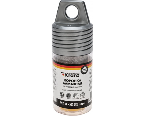 Алмазная коронка для сухого сверления Kranz KR-92-1017 по керамограниту и железобетону М14, 35мм