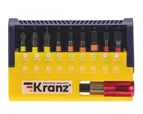 Набор бит Kranz KR-92-0465 с магнитным держателем, пластиковый кейс, 19 шт.