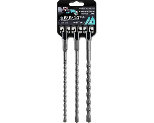 Набор буров SDS-plus METALLICA Optima HBS4-3P по бетону 6, 8, 10х210/150 мм, 3 шт 906415