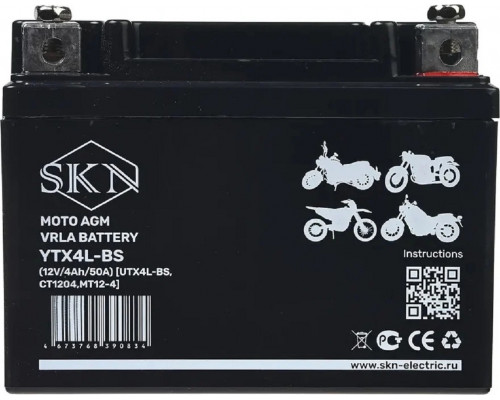 Аккумулятор SKN YTX4L-BS 12V 4Ah 50A для мототехники 025279