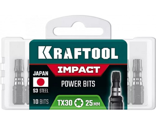 Бита для заворачивания KRAFTOOL Impact TX 30, 25 мм, 10 шт, ударная 26195-30-25-S10