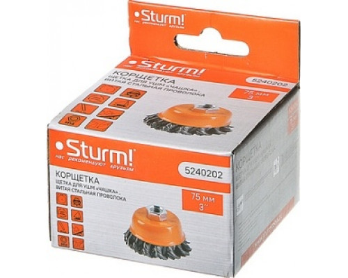 Щетка для УШМ Sturm 5 240 202 чашка м14, d75мм, витая стальная проволока 5240202