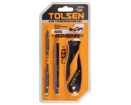 Отвертка TOLSEN TT20043 со сменными битами, 6 в 1