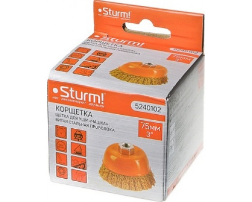 Щетка для УШМ Sturm 5 240 102 чашка м14, d75мм, латунированная волнистая пров. 5240102