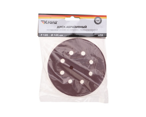 Круг шлифовальный на липучке Kranz KR-91-1168 p120, 125мм, 10 шт.