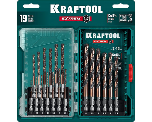 Набор сверл по металлу KRAFTOOL IMPACT COBALT HEX-1/4