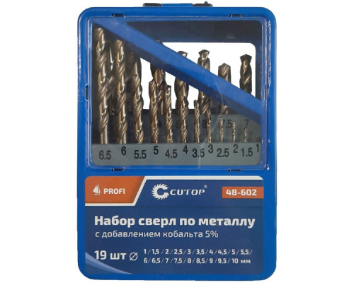 Набор сверл по металлу Cutop Profi с кобальтом 5%, 19 шт 48-602