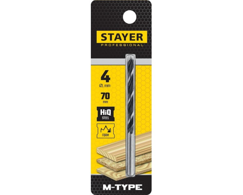 Сверло по дереву STAYER M-type 4,0x70/40мм, спиральное м-образная заточка 2942-070-04_z02