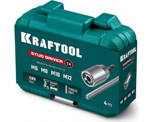 Набор шпильковёртов KRAFTOOL М6, М8, М10, М12, IMPACT, хвостовик 1/4" 26199