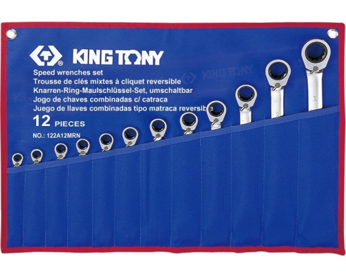 Набор комбинированных трещоточных ключей KING TONY 122A12MRN, 8-24 мм, 12 предметов, чехол из теторона