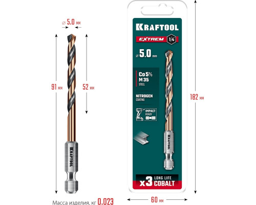 Сверло по металлу KRAFTOOL НЕХ-1/4