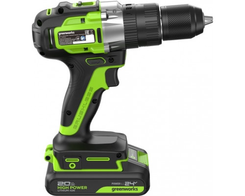 Дрель-шуруповерт аккумуляторная GREENWORKS GD24DD60 ударная, 24V, 2 АКБ 2Ач и ЗУ 3704107CUC