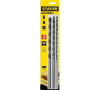 Набор сверл по дереву STAYER Maxdrill 3 шт., 6-8-10х300 мм, спиральных 2943-300-H3_z01