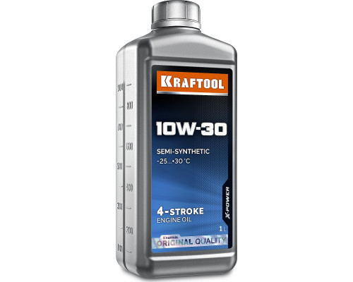 Масло для 4-тактных двигателей KRAFTOOL SAE 10W30 1 л, полусинтетическое 41510-1