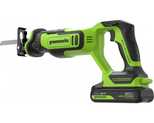 Пила сабельная аккумуляторная GREENWORKS GPT-BLRS-1 24V, АКБ 2Ач и ЗУ 1200607CUA