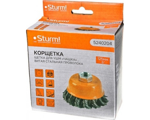 Щетка для УШМ Sturm 5 240 204 чашка м14, d125мм, витая стальная проволока 5240204