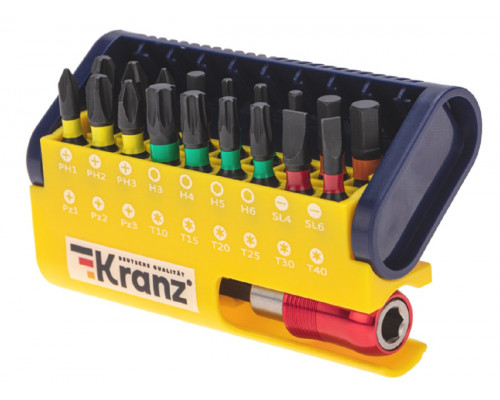 Набор бит Kranz KR-92-0465 с магнитным держателем, пластиковый кейс, 19 шт.