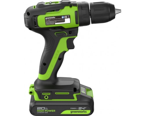 Дрель-шуруповерт аккумуляторная GREENWORKS GD24DD35 24V, АКБ 2Ач и ЗУ 3704007CUA