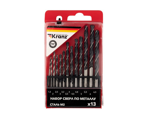 Набор сверл по металлу Kranz 1.5-6.5 мм 13 шт. KR-91-0631