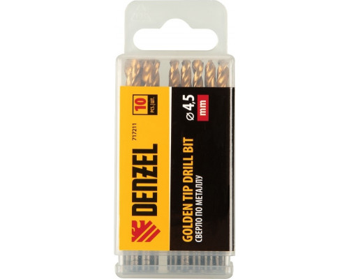 Сверло по металлу Denzel HSS-Tin, Golden Tip 4,5 мм, 10 шт 717211