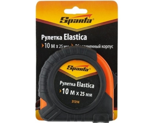Рулетка Sparta Elastica, 10 мх25 мм обрезиненный корпус// 31314
