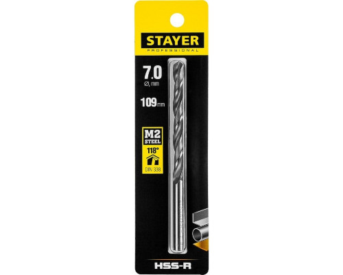 Сверло по металлу STAYER PROFI 7.0х109мм, hss-r, быстрорежущая сталь м2(s6-5-2) 29602-7