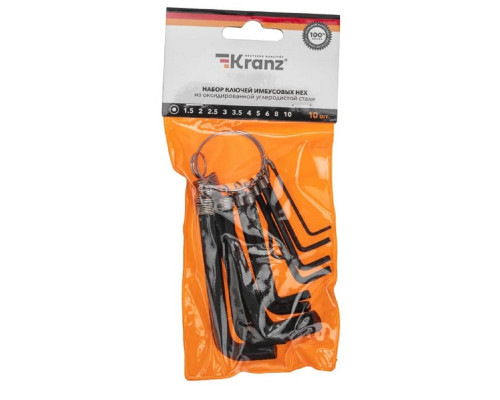 Набор ключей шестигранных Kranz KR-12-5201 HEX 1,5-10 мм, CrV, 10 шт., на кольце