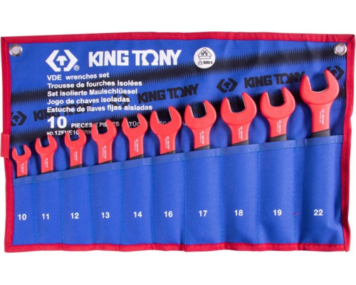 Набор рожковых диэлектрических ключей KING TONY 12FVE10MRN 10-22 мм, 10 предметов, чехол из теторона