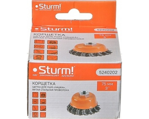 Щетка для УШМ Sturm 5 240 202 чашка м14, d75мм, витая стальная проволока 5240202