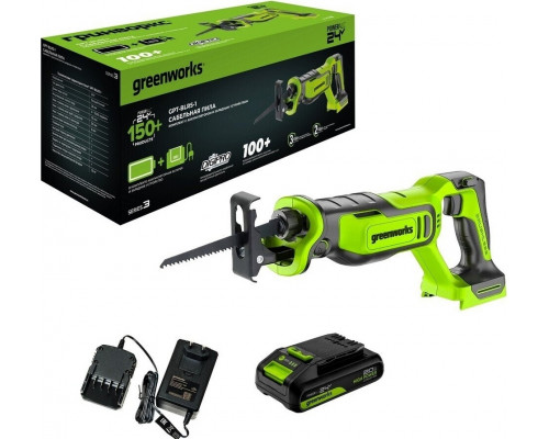 Пила сабельная аккумуляторная GREENWORKS GPT-BLRS-1 24V, АКБ 2Ач и ЗУ 1200607CUA