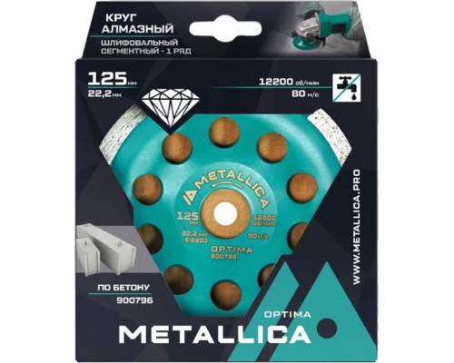 Алмазная чашка METALLICA Optima 125x22,2 мм сегментная 1 ряд по бетону 900796