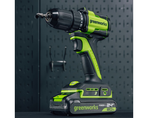 Дрель-шуруповерт аккумуляторная GREENWORKS DD345 24V, АКБ 2Ач и ЗУ 3708307CUA