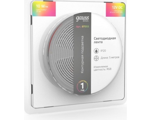 Лента светодиодная GAUSS BT055 basic 12v 10w/m 700lm/m rgb ip20 led 5m Лента светодиодная GAUSS BT055 basic 12v 10w/m 700lm/m rgb ip20 led 5m