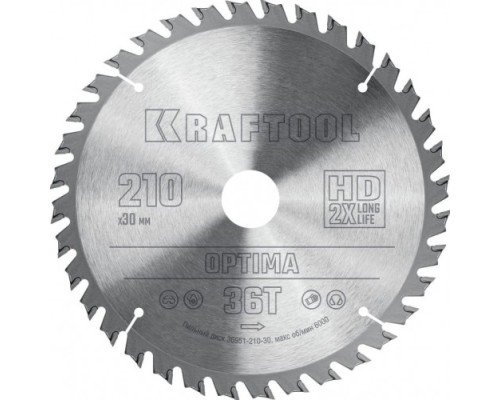 Пильный диск по дереву KRAFTOOL 36951-210-30 Optima 210х30мм 36T