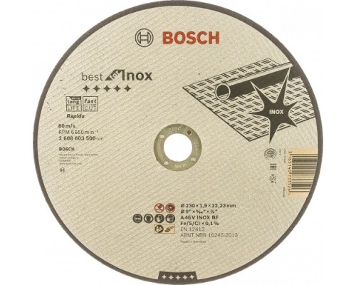 Отрезной круг по нержавеющей стали BOSCH 230х1,9х22 мм AS46VINOX-BF Best for Inox [2608603500]