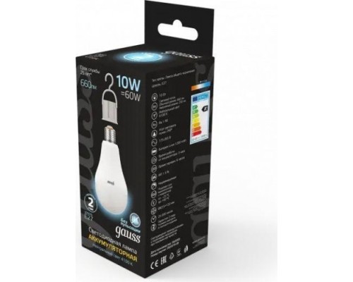 Лампа светодиодная GAUSS A60 a60 10w 660lm 4100k e27 с li-ion аккумулятором led [102402200]