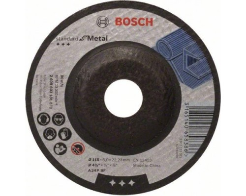 Шлифовальный круг по металлу BOSCH 115х6х22.2 мм A 24 P BF Standard for Metal [2608603181]