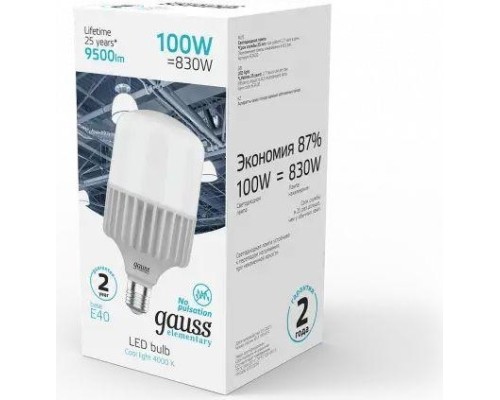 Лампа светодиодная GAUSS T160 elementary 100w 9500lm 4000k e40 led [63420]