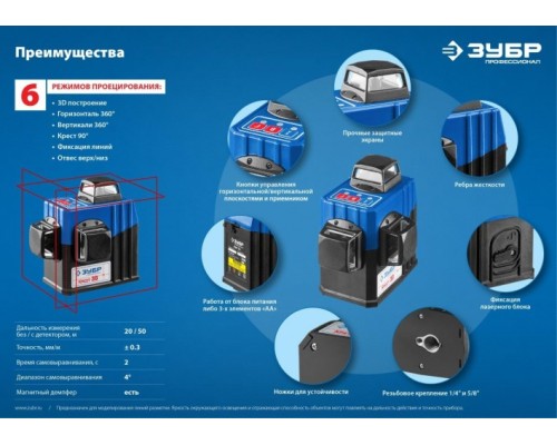 Лазерный уровень ЗУБР ПРОФЕССИОНАЛ крест 3d №2 [34908-2_z01]