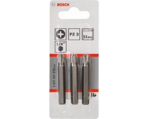 Бита для заворачивания BOSCH РZ3 х 51 мм Extra Hart (3шт) [2607001573]