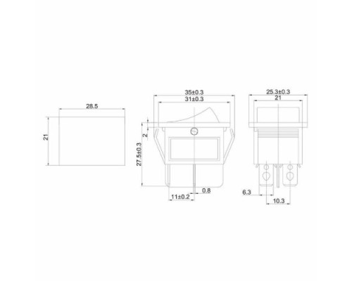 Переключатель REXANT 06-0304-B Выключатель клавишный 250V 16A (4с) ON-OFF зеленый