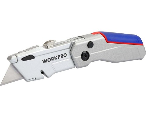 Нож складной WORKPRO WP211011 выдвижной со сменными лезвиями, алюминиевый