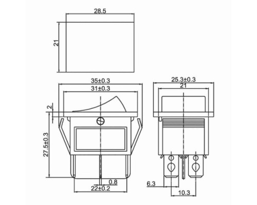 Переключатель REXANT 06-0305-B клавишный 250V 15A (6с) ON-ON красный с подсветкой