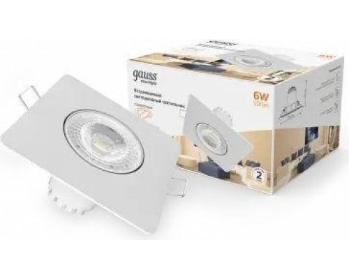 Светильник встраиваемый GAUSS 948 411 106 downlight квадрат 6w 500lm 3000k белый [948411106]