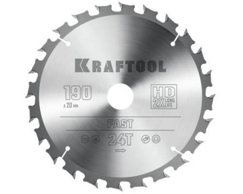 Пильный диск по дереву KRAFTOOL Fast 190х20мм 24T [36950-190-20]